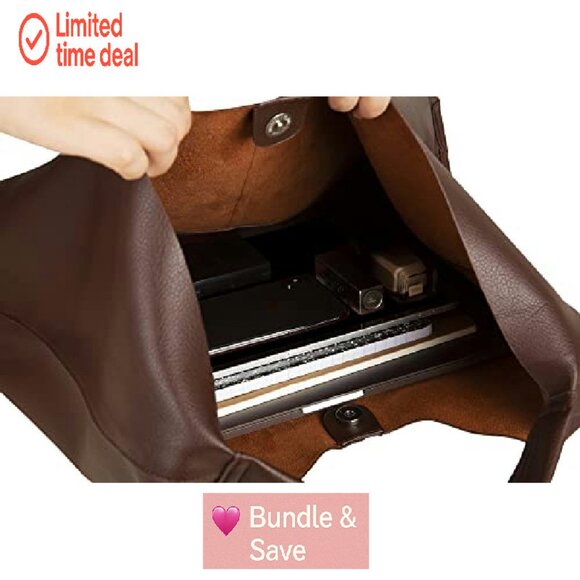 Oversized Vegan Leather Tote Bag for Women Work Travel Hobo Purse - Picture 3 of 8